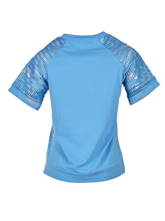 Vedi V Yaka Parlak Kısa Kollu Mavi Kadın T-Shirt 2243111