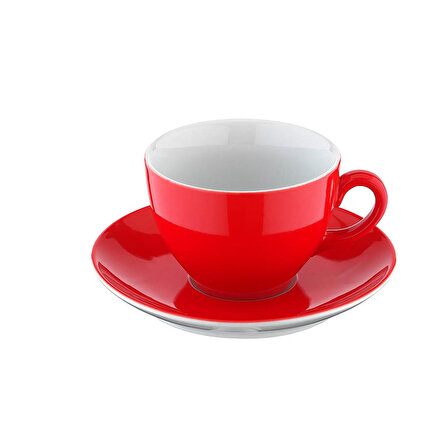 Kütahya Porselen Lima Çay Fincanı Tabaklı Pistole Boyalı Kırmızı (LM02CT14017)