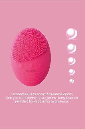 Pro Yüz Temizleme Ve Masaj Cihazı 5 Kademeli  Fototerapi Modu  Kablosuz Şarjlı  Pembe