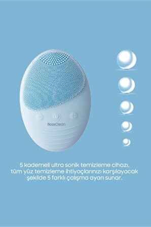 Pro Yüz Temizleme Ve Masaj Cihazı  5 Kademeli  Fototerapi Modu  Kablosuz Şarjlı  Mavi