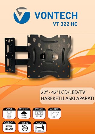 VT-322 HCL PRO 22" - 42" LCD/LED TV - FULL HAREKETLİ TV ASKI APARATI