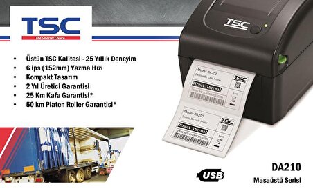 TSC DA210 Masaüstü 203 DPİ Direkt Termal Barkod Etiket Yazıcı