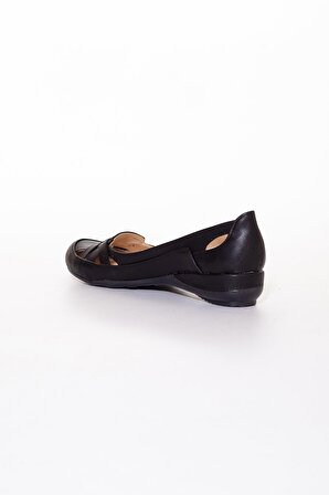 Kafes Model Siyah Büyük Numara Kadın Ayakkabısı Günlük