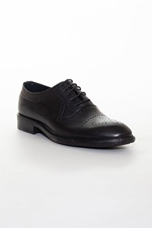 Hakiki Deri Bağcıklı Zımbalı Siyah Erkek Klasik Ayakkabı