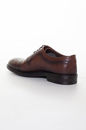 Hakiki Deri Bağcıklı Zımbalı Kahve Erkek Klasik Ayakkabı
