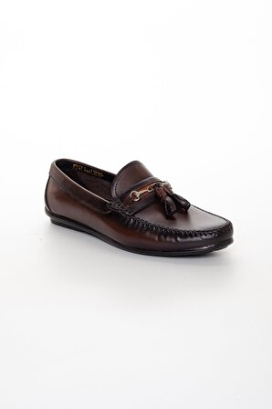 Hakiki Deri Püsküllü Erkek Kahverengi Loafer Ayakkabı