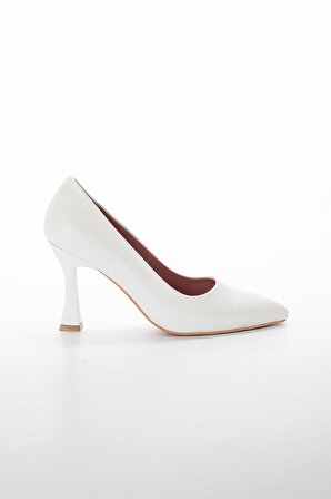 Cilt İnce Topuk Beyaz Büyük Numara Kadın Ayakkabısı Topuklu Stiletto
