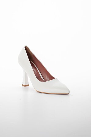 Cilt İnce Topuk Beyaz Büyük Numara Kadın Ayakkabısı Topuklu Stiletto