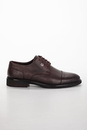 Hakiki Deri Baskılı Bağcıklı Kahverengi Erkek Klasik Ayakkabı