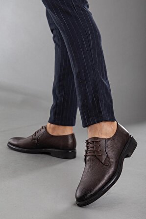 Hakiki Deri Yan Dikişli Bağcıklı Kahverengi Erkek Klasik Ayakkabı