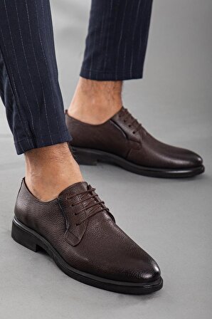 Hakiki Deri Yan Dikişli Bağcıklı Kahverengi Erkek Klasik Ayakkabı