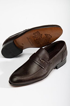 Hakiki Deri Kösele Bağsız Kahverengi Erkek Klasik Ayakkabı