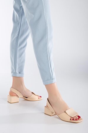 Zara Saten Kalın Tokalı Ten Kadın Topuklu Ayakkabı