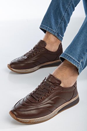 Hakiki Deri Ortopedik Bağcıklı Kahverengi Erkek Günlük Casual Ayakkabı