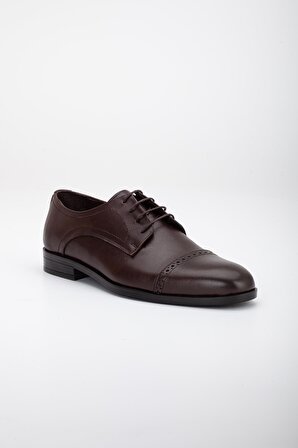 Hakiki Doğal Deri Zımbalı Parçalı Kahverengi Erkek Klasik Ayakkabı