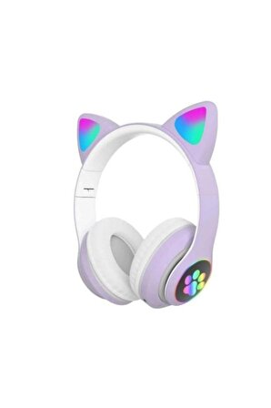 A kalite Kedi Kulağı Bluetooth 5.0 Kablosuz Çocuk Kulaklığı Işıklı Vilya Kulak Detaylı Mor