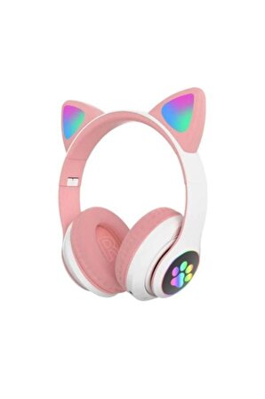 Vilya Kedi Kulağı Detaylı Işıklı Pembe Kablosuz Çocuk Kulaklığı  Bluetooth 5.0 