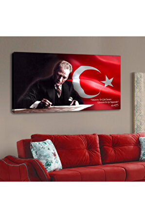 Atatürk Ve Türk Bayrağı - Tek Parça Kanvas Tablo