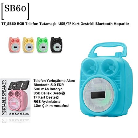 TT_SB60 RGB Telefon Tutamaçlı USB/TF Kart Destekli Bluetooth Hoparlör Mavi