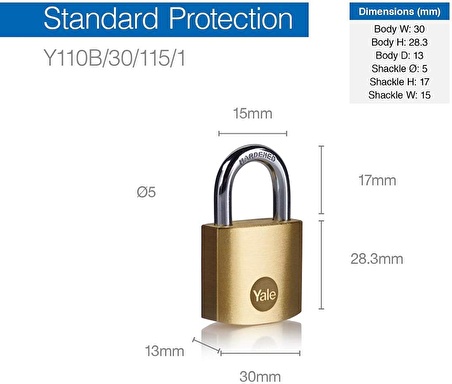 Yale Kilit Y110B/30/115/1/B 30 mm Pirinç Asma Kilit