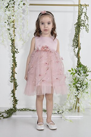 Minimony 1-5 Yaş Kelebek Detay Tüllü Kız Bebek Çocuk Bayramlık Mezuniyet Balo Abiye Gelinlik Elbisesi 2021