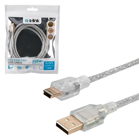 USB KABLO ERKEK V3 5PİN GOLD 1.5MT S-LİNK SL-UK5