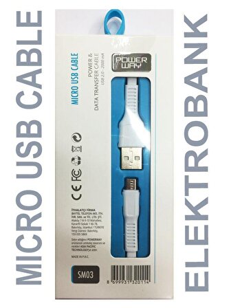 POWERWAY MICRO USB KABLO USB 2.0 DATA TRANSFER SM03