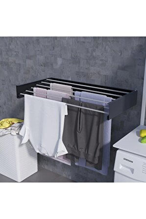 Design Kurutmalık Çamaşır Askısı - Duvara Monte, Katlanabilir Çamaşırlık - (antrasit-100cm)