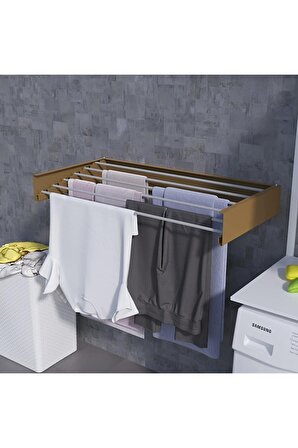 Design Kurutmalık Çamaşır Askısı - Duvara Monte, Katlanabilir Çamaşırlık - (cappuccıno-100cm)