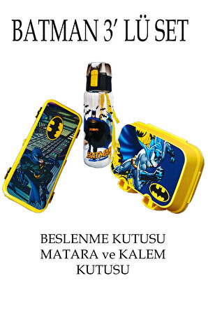 Batman Çocuk Beslenme Kutusu Matara Kalem Kutusu 3' lü Set