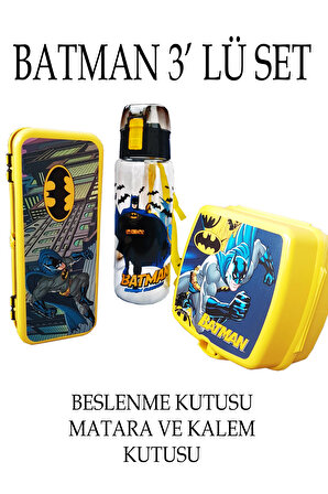 Batman Çocuk Beslenme Kutusu Matara Kalem Kutusu Set 3' lü