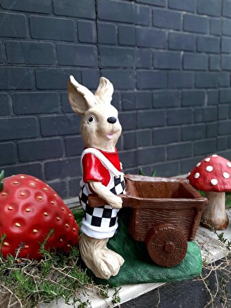 Arabalı dekoratif bahçe tavşanı