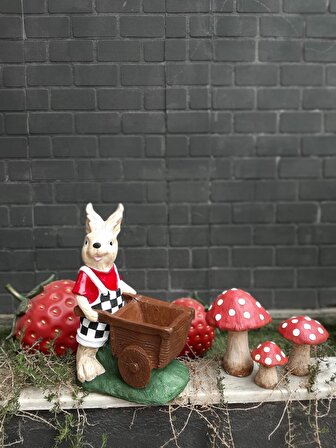 Arabalı dekoratif bahçe tavşanı