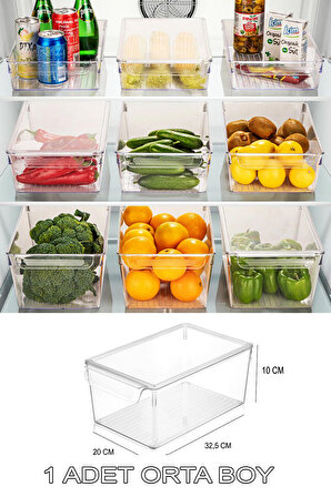 Buzdolabı Organizer Düzenleyici Şeffaf Sebze Meyve Saklama Kabı Kapaklı 1 Adet Orta Boy