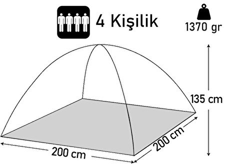 Kamp Çadırı 3-4 Kişilik (200x200x135)