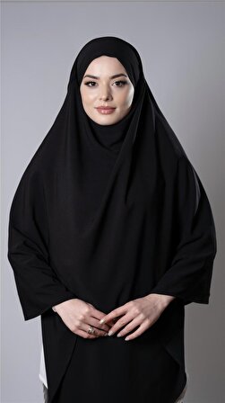 Siyah Pratik Hazır Geçmeli Tesettür Eşarp Medine İpeği Bağcıklı Sufle Hijab 2301_01