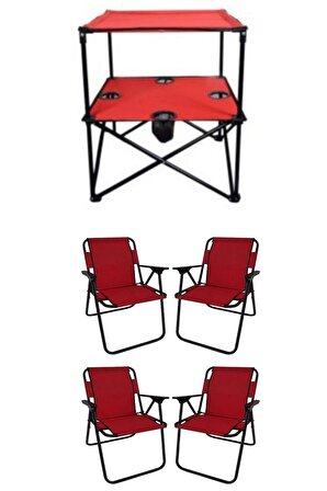 met35 Katlanır Masa + 4 Adet Piknik Sandalyesi