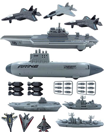 Oyuncak Savaş Gemisi ve Denizaltı Savaş Gemisi Savaş Uçağı ve Deniz Donanması Komple Set