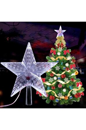 Tepe Yıldızlı 150 cm Yılbaşı Çam Ağacı ve 21cm Tepe Yıldızı RGB, Plastik Ayaklı Noel Ağacı Dekoratif