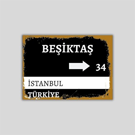Beşiktaş Sokak Tabelası Görünümlü Retro Ahşap Poster