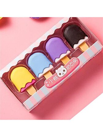 Renkli Çubuklu Dondurma Tasarımlı 4lü Silgi Seti