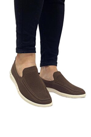 Kahverengi İçi Hakiki Deri Triko Stretch Fit Tasarımlı Erkek Günlük  Ayakkabı