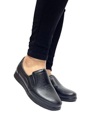 %100 İçi Dışı Hakiki Deri Ortopedik Taban Siyah-Bej Erkek Günlük Comfort Ayakkabı