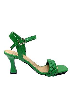 Örgülü Klasik Topuklu Ayakkabı Sandalet Yeşil