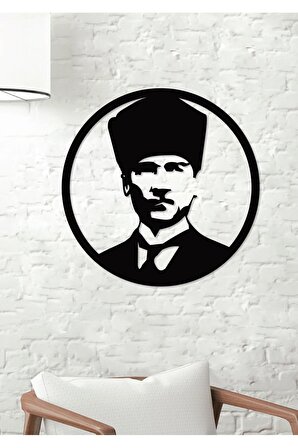 Atatürk Kalpaklı Portre Dekoratif Siyah Duvar Tablosu / Ev & Ofis Tablosu / Hediye Tablo
