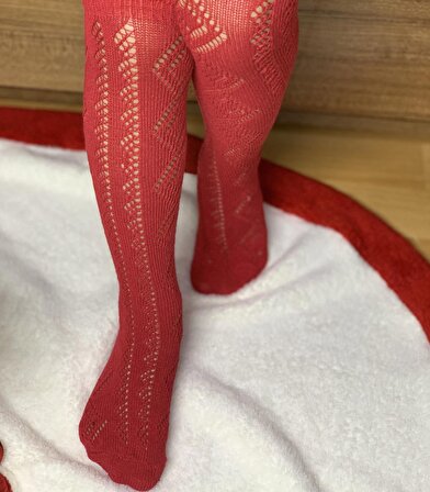 Mady Aksesuar Yılbaşı Tokalı Set Bebek&Çocuk File Dizaltı Çorap Kırmızı