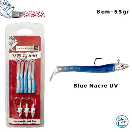 Osaka V8 8cm 5.5gr Silikon Yem Set (3+5) Blue Nacre UV