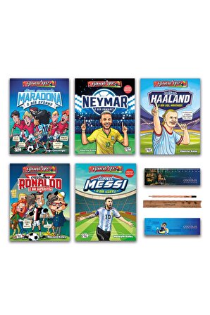 Eğlenceli Bilgi Maradona - Neymar - Haaland - Ronaldo - Messi Futbolun Ustaları Seti 5 Kitap