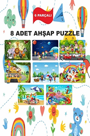 Eğitici Öğretici Geliştirici Puzzle 6 Parça 8li Özel Kombin Set