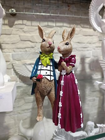 Sarılan Tavşan Çift Biblo